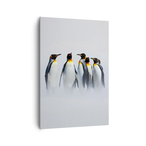 Quadro su tela - Stampe su Tela - Un gruppo di pinguini imperatore nella nebbia invernale - 70x100cm - Incontro in abito da sera - Decorazione murale moderna per soggiorno e camera da letto ARTTOR