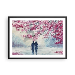 Poster in cornice nera - Una coppia sotto alberi rosa in fiore in un ambiente romantico - 70x50cm - Passeggiata romantica - Decorazione murale moderna per soggiorno e camera da letto ARTTOR