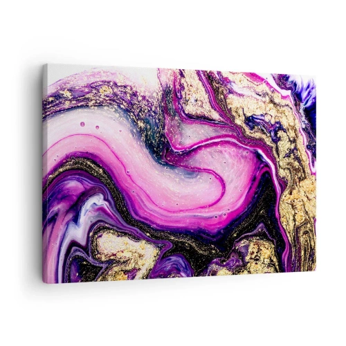 Quadro su tela - Stampe su Tela - Onde astratte nei toni del viola e dell'oro - 70x50cm - Un attimo dietro le quinte - Decorazione murale moderna per soggiorno e camera da letto ARTTOR