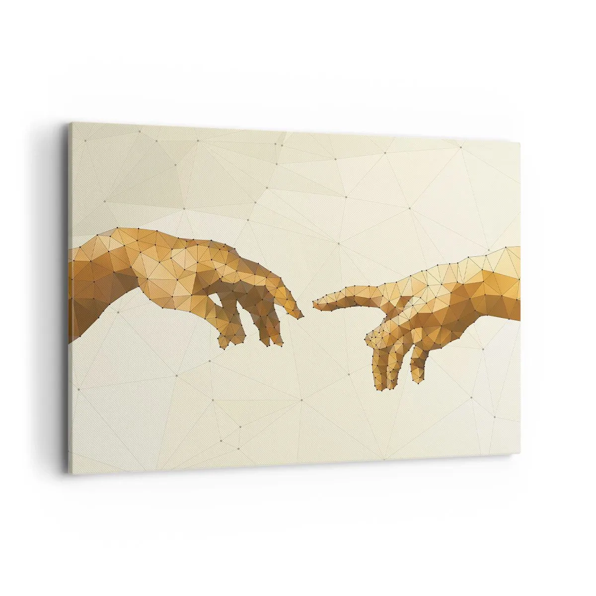 Quadro su tela - Stampe su Tela - Mani geometriche che si protendono l'una verso l'altra su uno sfondo chiaro - 100x70cm - Geometria divina - Decorazione murale moderna per soggiorno e camera da letto ARTTOR