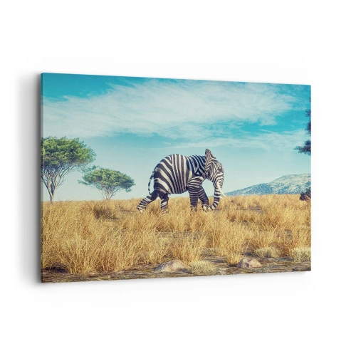 Quadro su tela - Stampe su Tela - Zebra in un paesaggio africano - 100x70cm - Il grigio non è più di moda - Decorazione murale moderna per soggiorno e camera da letto ARTTOR