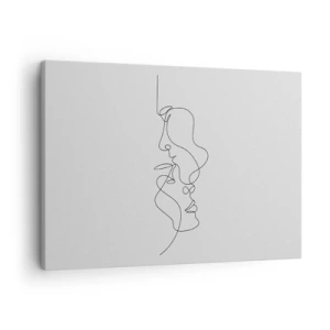 Quadro su tela - Stampe su Tela - Un disegno minimalista di due volti su una linea. - 70x50cm - Il calore dei desideri malinconici - Decorazione murale moderna per soggiorno e camera da letto ARTTOR