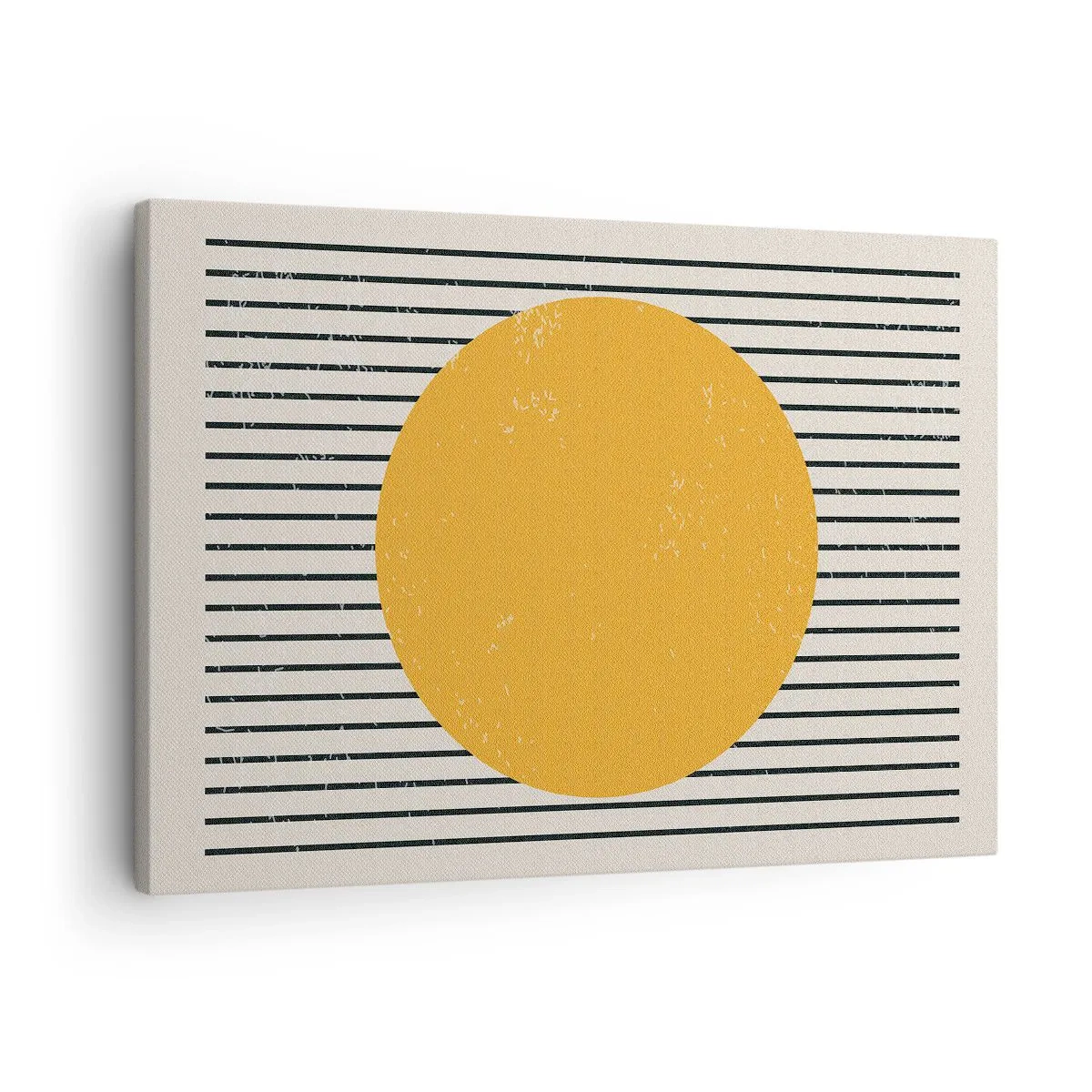Quadro su tela - Stampe su Tela - Un cerchio giallo su uno sfondo di linee orizzontali bianche e nere - 70x50cm - La forza della semplicità - Decorazione murale moderna per soggiorno e camera da letto ARTTOR