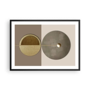 Poster in cornice nera - Cerchi astratti nei toni dell'oro e del beige - 70x50cm - Equilibrio perfetto - Decorazione murale moderna per soggiorno e camera da letto ARTTOR