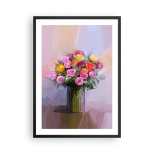 Poster in cornice nera - Un mazzo di rose e fiori in un vaso di vetro - 50x70cm - Bellezza immobile - Decorazione murale moderna per soggiorno e camera da letto ARTTOR