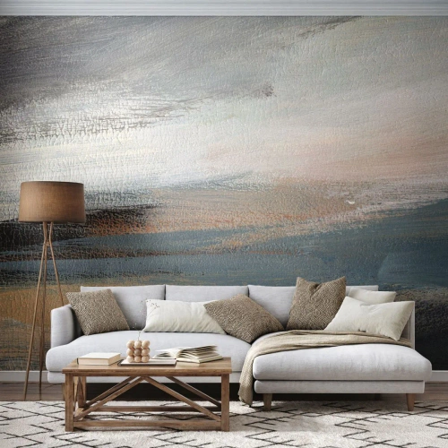 Fotomurali Premium Canvas - Paesaggio astratto in tenui tonalità di blu e beige - 100x70cm - Astrazione: paesaggio del nord - Decorazione murale moderna per soggiorno e camera da letto ARTTOR