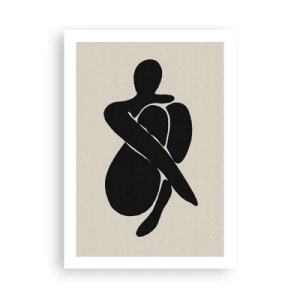 Poster - Figura astratta in posa con le braccia avvolte attorno al corpo, illustrazione in bianco e nero - 50x70cm - Nelle proprie braccia - Decorazione murale moderna per soggiorno e camera da letto ARTTOR