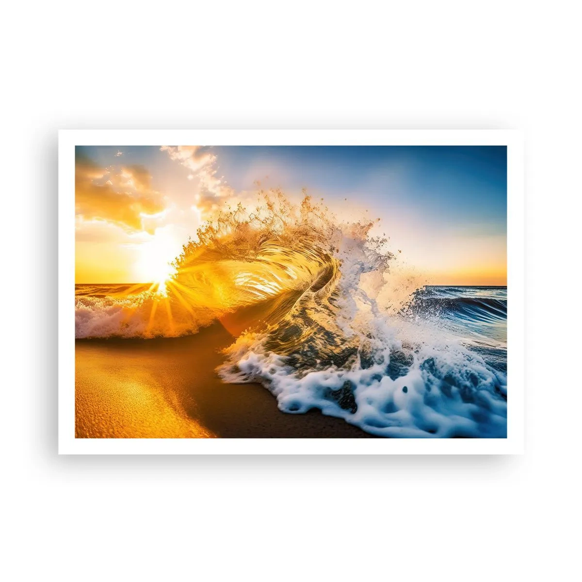 Poster - Un'onda dorata sullo sfondo del sole al tramonto - 100x70cm - Gioco sulla sabbia - Decorazione murale moderna per soggiorno e camera da letto ARTTOR
