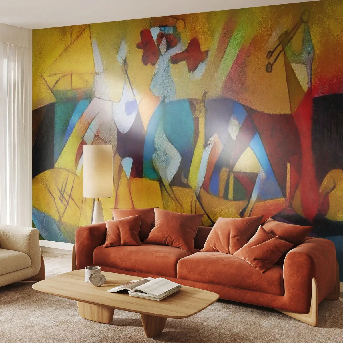 Fotomurali Premium Sand - Astrazione colorata con figure e forme dinamiche - 100x70cm - Sole - vita - gioia - Decorazione murale moderna per soggiorno e camera da letto ARTTOR