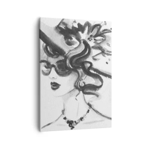 Quadro su tela - Stampe su Tela - Donna elegante con cappello in stile bianco e nero - 50x70cm - Donna di carattere - Decorazione murale moderna per soggiorno e camera da letto ARTTOR