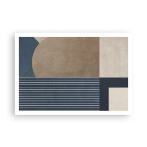 Poster - Figure geometriche nei toni del beige e del blu navy con linee - 100x70cm - Composizione di semplicità e rotondità - Decorazione murale moderna per soggiorno e camera da letto ARTTOR