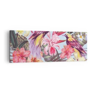 Quadro su tela - Stampe su Tela - Uccelli esotici tra i fiori tropicali - 140x50cm - Petali e piume - Decorazione murale moderna per soggiorno e camera da letto ARTTOR
