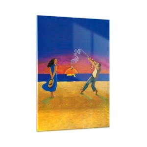 Quadro su vetro - Astratto colorato di una coppia sulla spiaggia al tramonto - 50x70cm - Più delle stelle del cielo - Decorazione murale moderna per soggiorno e camera da letto ARTTOR