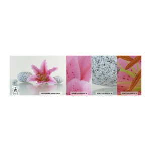 Campione di Fotomurale Premium Canvas - Studio in rosa, grigio e bianco - Fiori, Giglio, Pietre - 100x30 cm