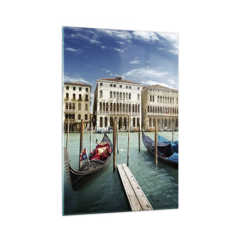 Quadro su vetro - Venezia con gondole e palazzi contro il cielo - 70x100cm - Palazzi nel blu - Decorazione murale moderna per soggiorno e camera da letto ARTTOR
