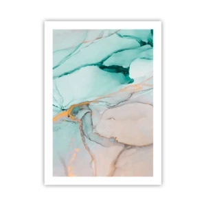 Poster - Una composizione astratta nei toni del turchese e dell'oro. - 50x70cm - Danza di forme e colori - Decorazione murale moderna per soggiorno e camera da letto ARTTOR