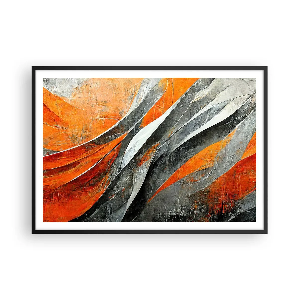 Poster in cornice nera - Linee astratte nei toni dell'arancione e del grigio - 100x70cm - Caldo e freddo - Decorazione murale moderna per soggiorno e camera da letto ARTTOR