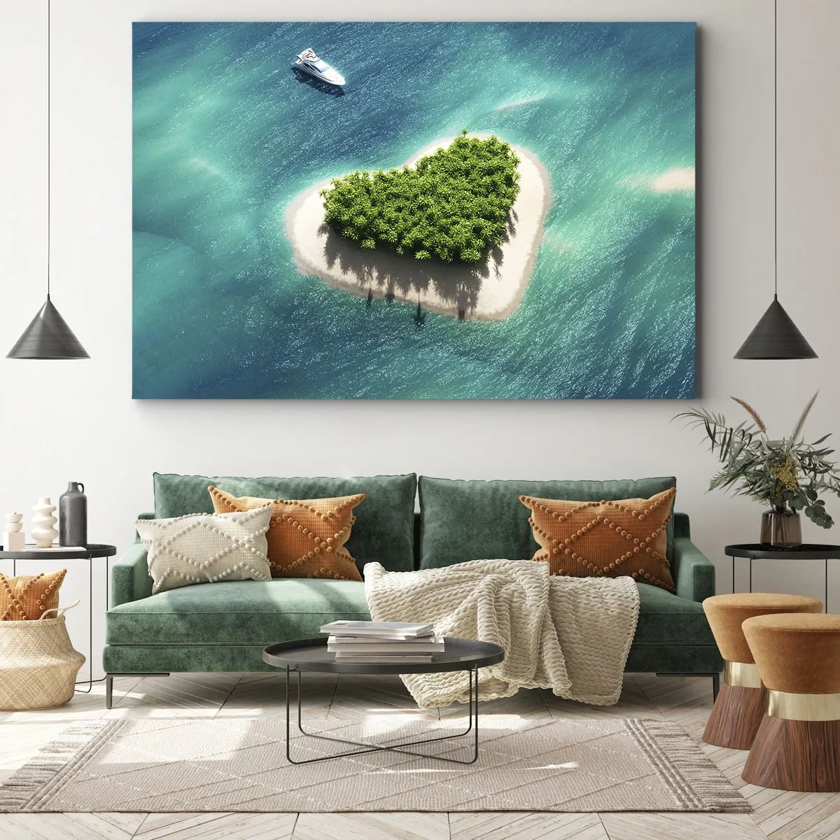 Quadro su tela - Stampe su Tela - Un'isola romantica a forma di cuore in un mare turchese - 120x80cm - Amo l'estate - Decorazione murale moderna per soggiorno e camera da letto ARTTOR