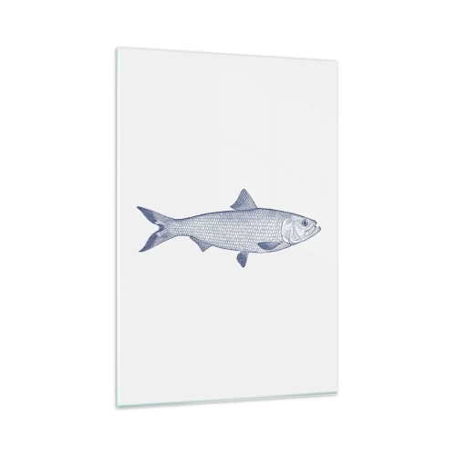 Quadro su vetro - Illustrazione di un pesce nei toni del blu su uno sfondo chiaro - 80x120cm - Un saluto dai mari del nord - Decorazione murale moderna per soggiorno e camera da letto ARTTOR