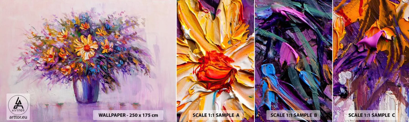 Campione di Fotomurale Adesivo Deluxe Sticker - Odore dolce, aspetto dolce - Fiori in un vaso, Pezzo, Mazzo di fiori - 100x30 cm