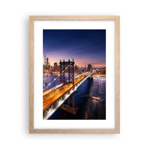 Poster in cornice rovere chiaro - Il ponte luminoso fino al cuore della città - 30x40 cm