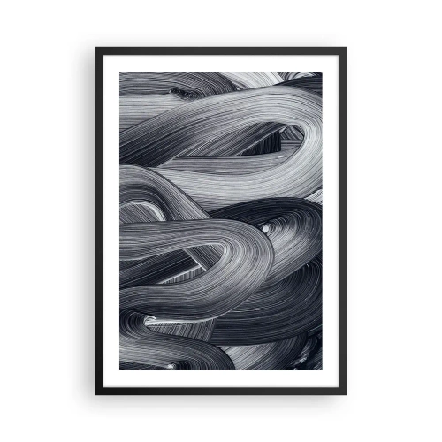 Poster in cornice nera - Linee astratte in bianco e nero in una trama armoniosa - 50x70cm - La fluidità della realtà - Decorazione murale moderna per soggiorno e camera da letto ARTTOR