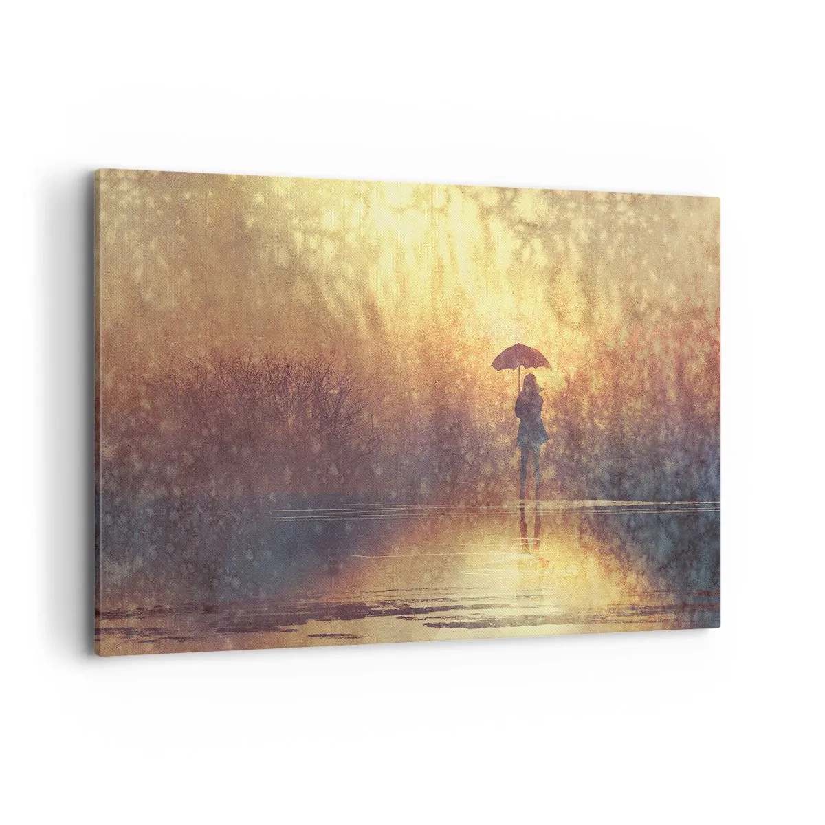 Quadro su tela - Stampe su Tela - Una figura con un ombrello in un paesaggio nebbioso pieno di riflessi - 120x80cm - Sento che qualcuno mi guarda - Decorazione murale moderna per soggiorno e camera da letto ARTTOR