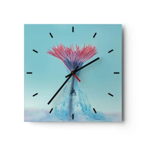 Orologio da parete - Orologio in Vetro - Un fiore rosa e blu in una composizione artistica su uno sfondo pastello - 30x30cm - L'abbraccio che ravviva - Decorazione murale moderna per soggiorno e camera da letto ARTTOR