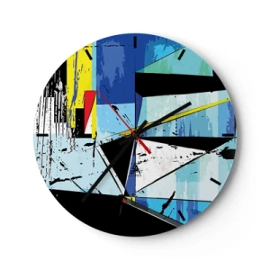 Orologio da parete - Orologio in Vetro - Astrazione geometrica nei toni del blu e del nero - 30x30cm - Guardando il mondo da un'angolazione... - Decorazione murale moderna per soggiorno, cucina e camera da letto ARTTOR