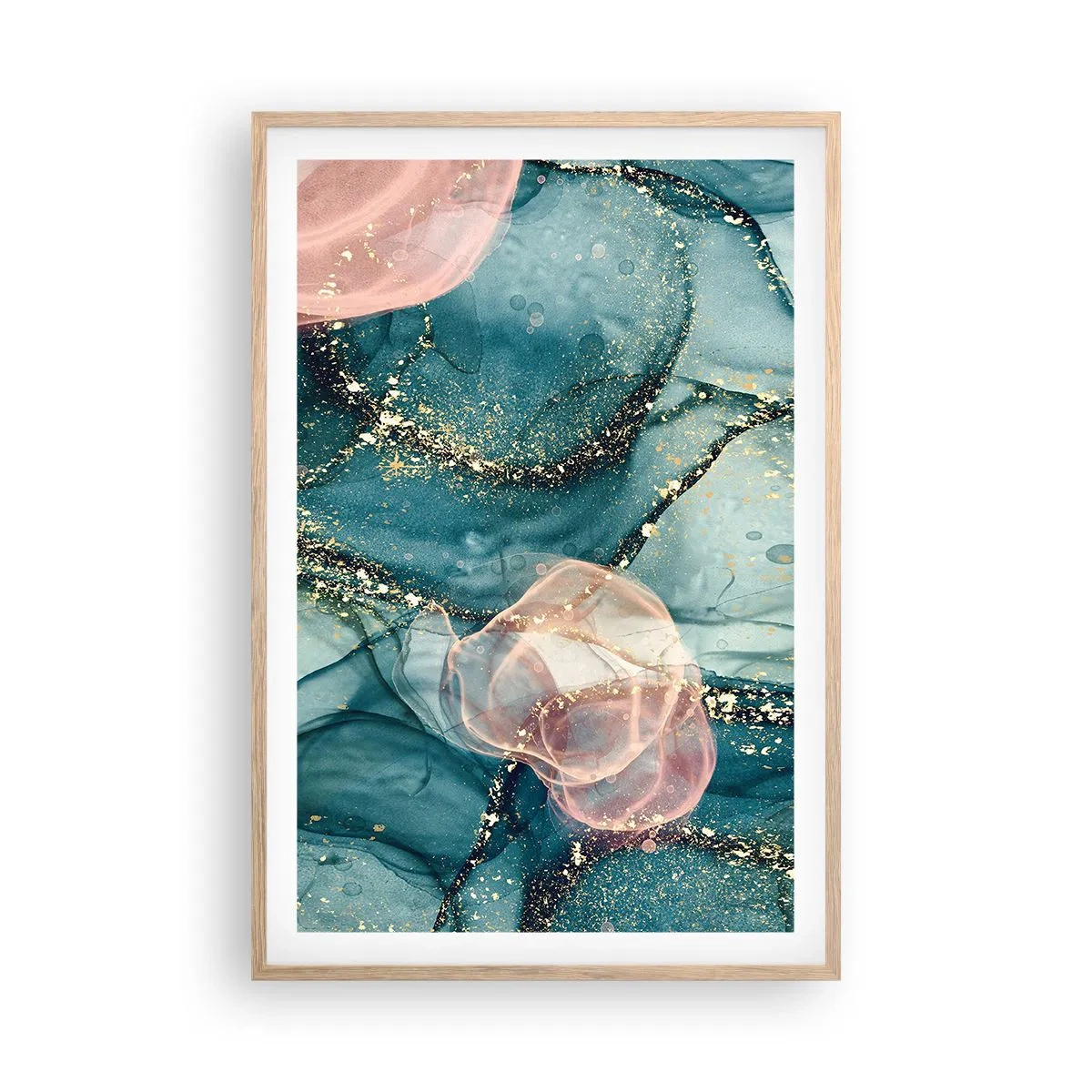 Poster in cornice rovere chiaro - Blu di seta, rosa di tulle - 61x91 cm