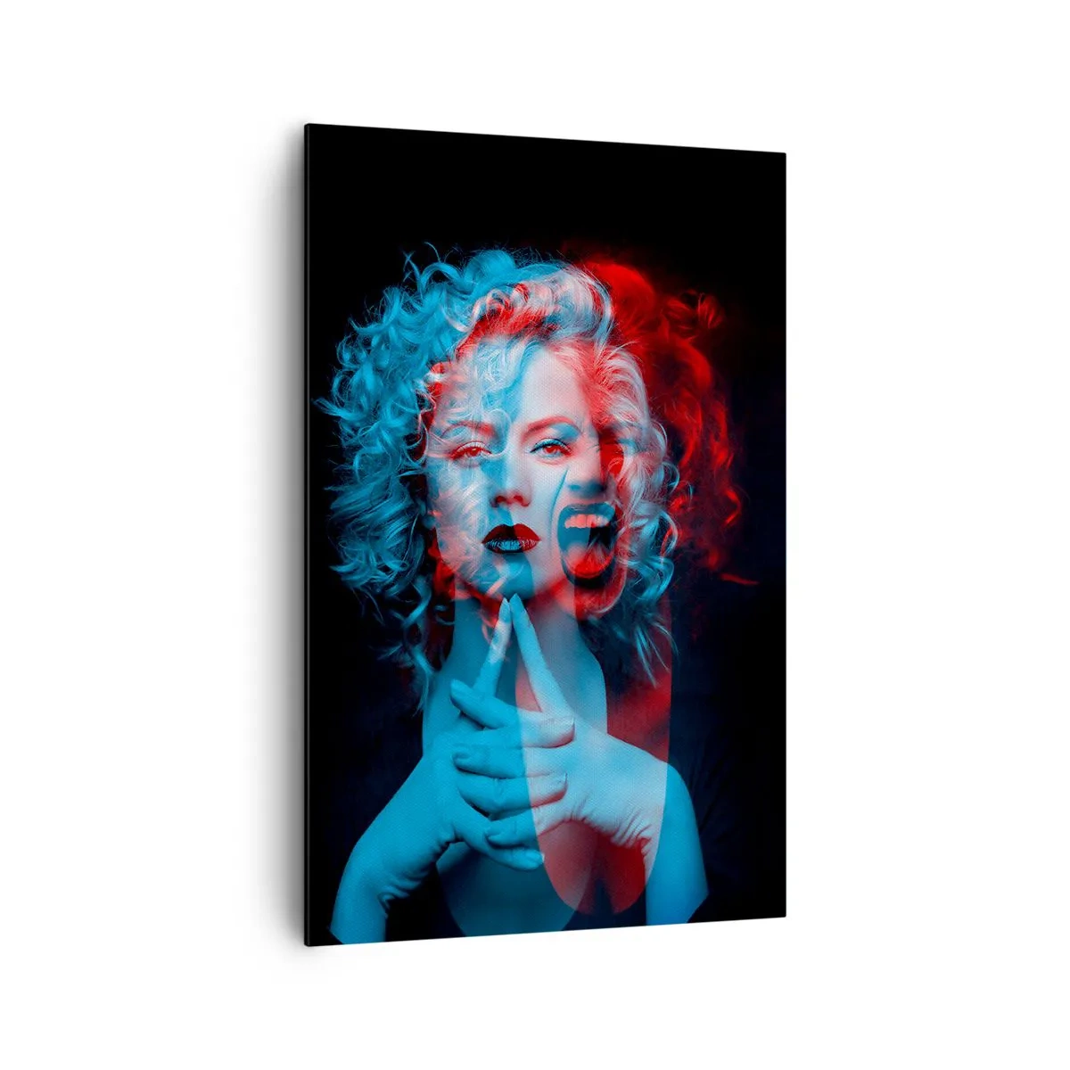 Quadro su tela - Stampe su Tela - Doppio ritratto di donna in rosso e blu - 80x120cm - Alter ego - Decorazione murale moderna per soggiorno e camera da letto ARTTOR
