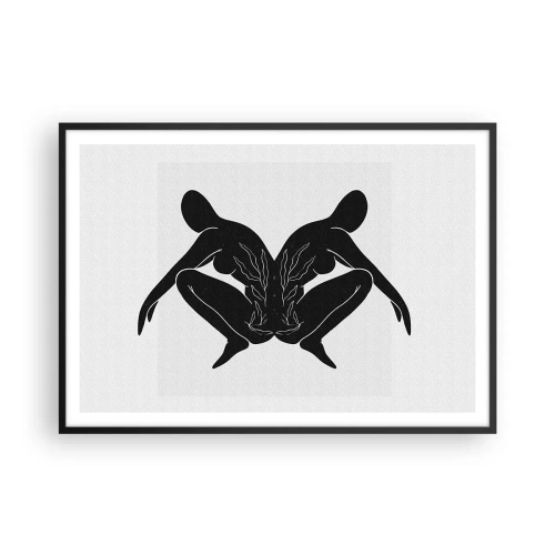 Poster in cornice nera - Sagome nere in posizione simmetrica su sfondo bianco - 100x70cm - Anima comune - Decorazione murale moderna per soggiorno e camera da letto ARTTOR