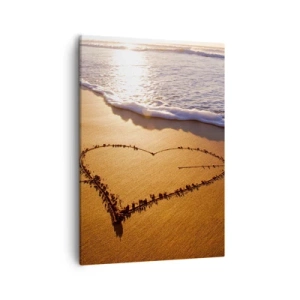 Quadro su tela - Stampe su Tela - Un cuore fatto di sabbia sulla spiaggia durante il tramonto - 50x70cm - Dichiarazione delle vacanze - Decorazione murale moderna per soggiorno e camera da letto ARTTOR