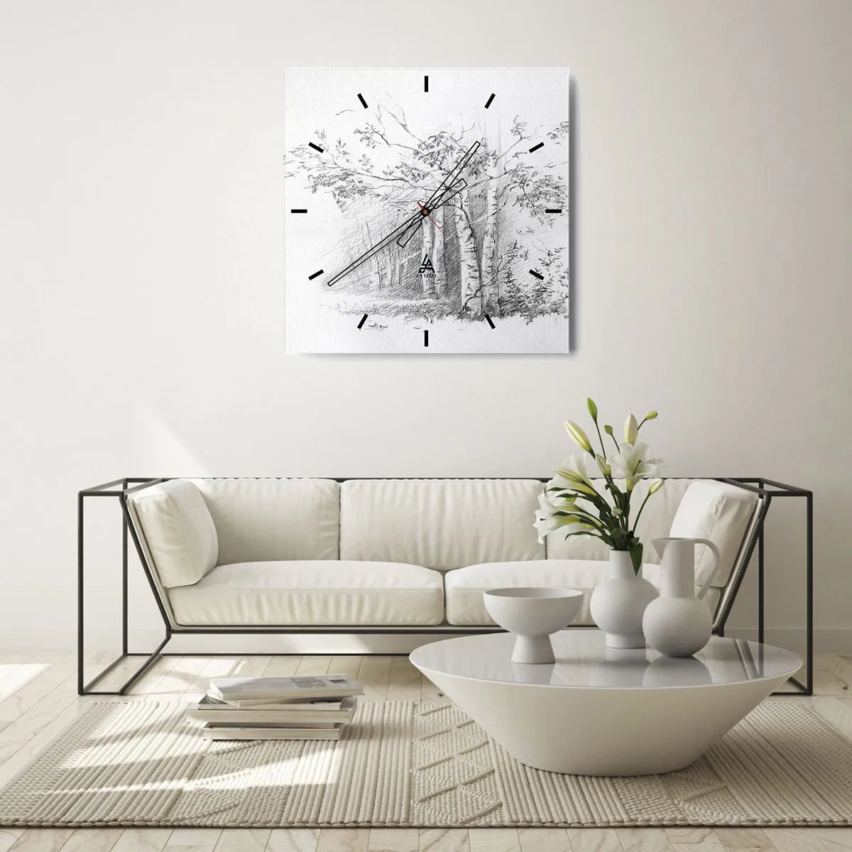 Orologio da parete - Orologio in Vetro - La luce della foresta di betulle - 30x30 cm