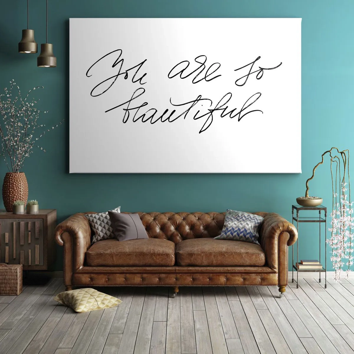 Quadro su tela - Stampe su Tela - Scritta in bianco e nero "Sei così bella" - 70x50cm - Davvero, credimi... - Decorazione murale moderna per soggiorno e camera da letto ARTTOR