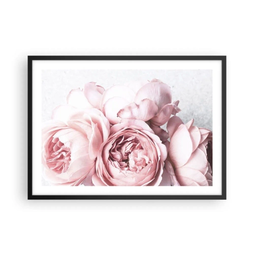 Poster in cornice nera - Peonie rosa in luce soffusa su uno sfondo chiaro - 70x50cm - Per i romantici - Decorazione murale moderna per soggiorno e camera da letto ARTTOR
