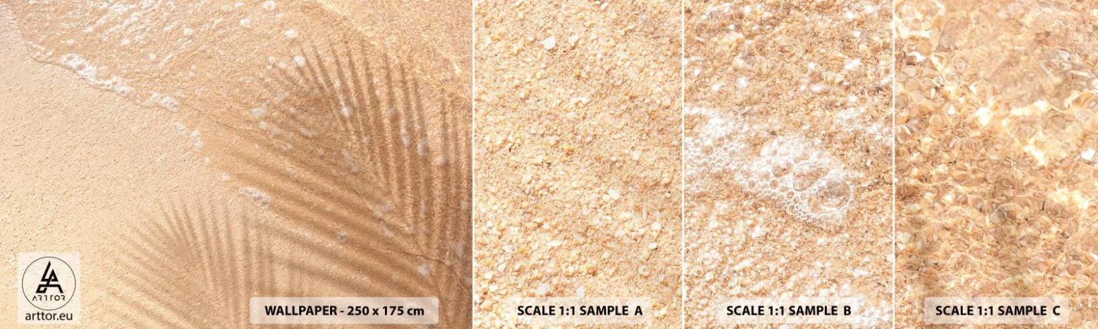 Campione di Fotomurale Adesivo Deluxe Sticker - Ombra di un'estate bollente - Astrazione, Sabbia Sulla Spiaggia, Foglie - 100x30 cm