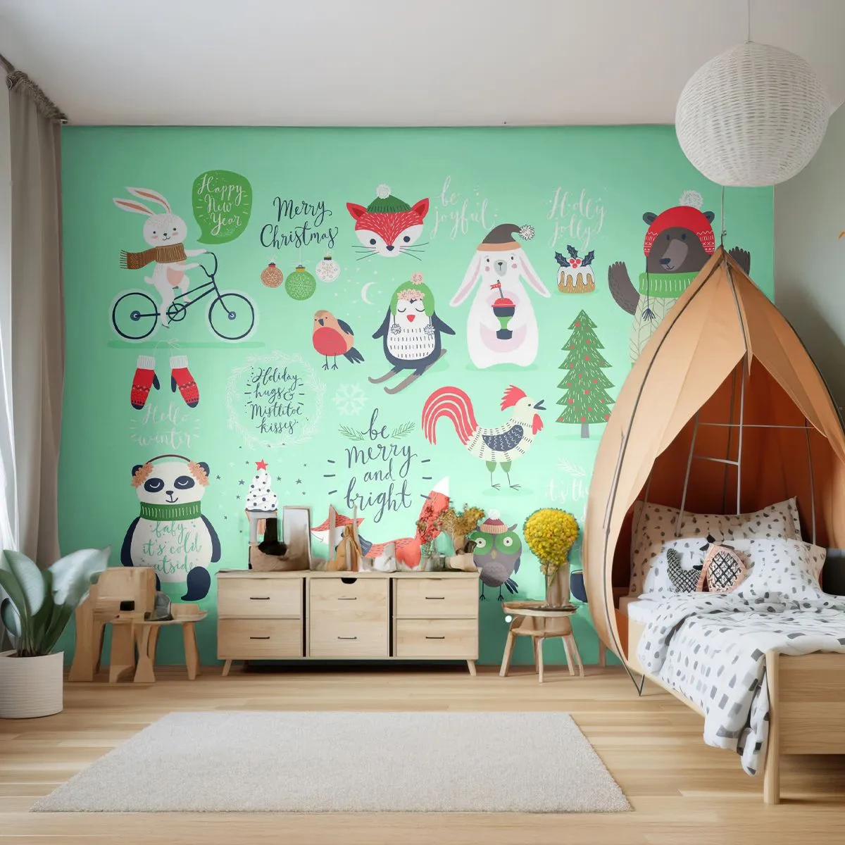 Fotomurali Standard Eco - Che sia sempre festa! - Per bambini, Inverno, Animali felici - 200x140 cm