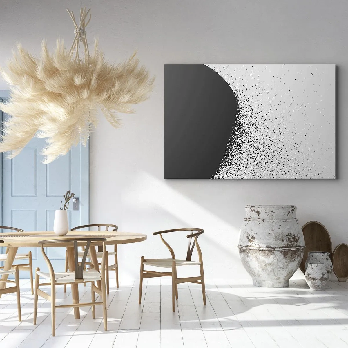 Quadro su tela - Stampe su Tela - Motivo astratto con particelle nere su sfondo chiaro - 70x50cm - Il movimento delle particelle - Decorazione murale moderna per soggiorno e camera da letto ARTTOR