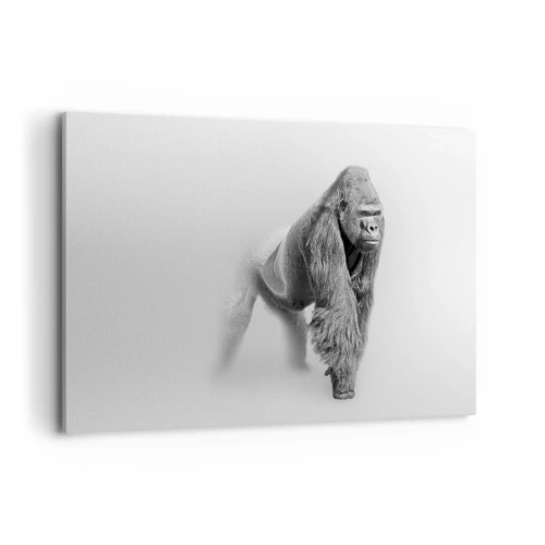 Quadro su tela - Stampe su Tela - Gorilla in toni monocromatici su sfondo bianco - 120x80cm - Sicuro della propria forza - Decorazione murale moderna per soggiorno e camera da letto ARTTOR