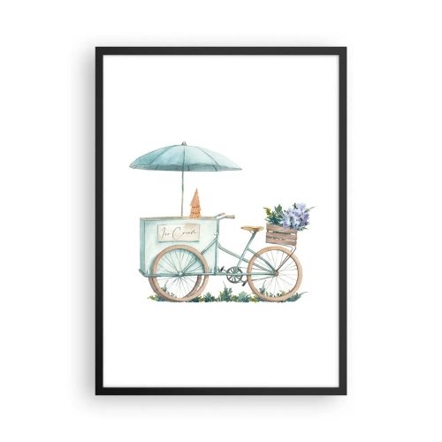 Poster in cornice nera - Illustrazione ad acquerello di una bicicletta con gelato e fiori - 50x70cm - Dolce ricordo d'estate - Decorazione murale moderna per soggiorno e camera da letto ARTTOR