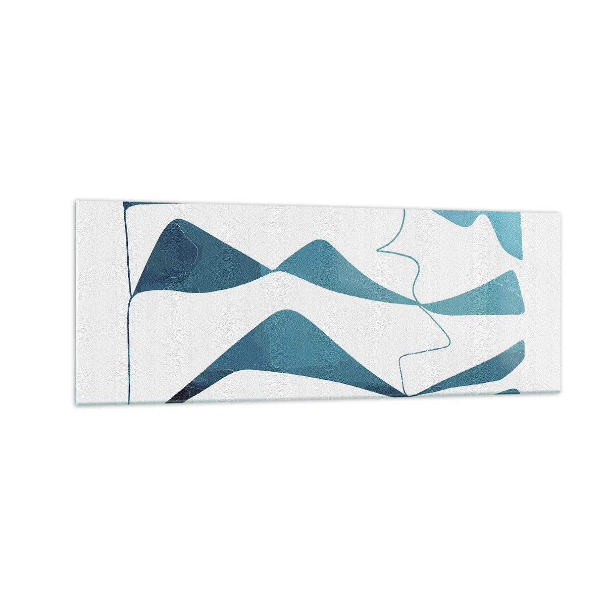 Quadro su vetro - Forme astratte nelle tonalità del blu su sfondo bianco - 140x50cm - Astrazione: legame turchese - Decorazione murale moderna per soggiorno e camera da letto ARTTOR