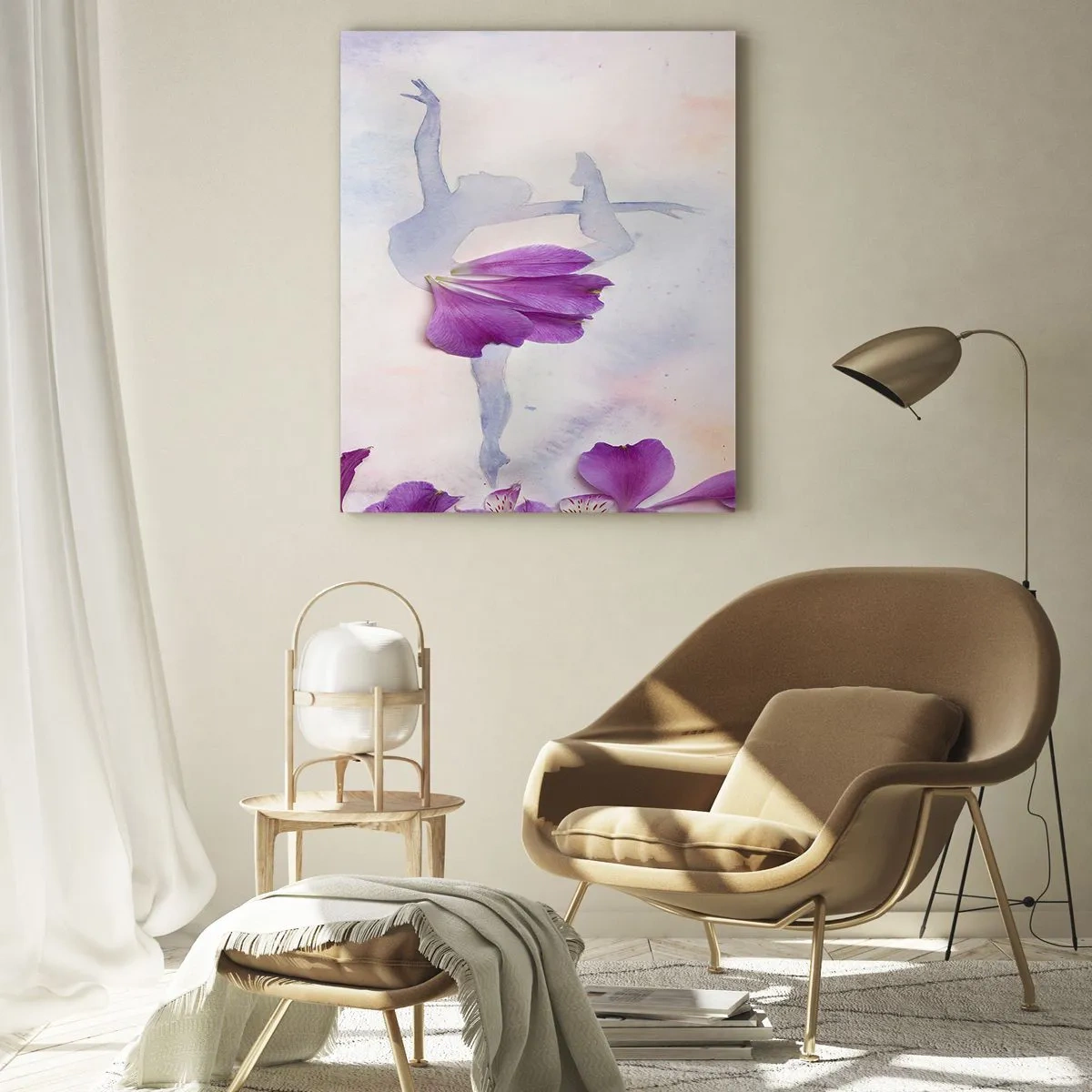 Quadro su vetro - Silhouette di una ballerina con un fiore in una composizione artistica - 50x70cm - Delicata come un fiore - Decorazione murale moderna per soggiorno e camera da letto ARTTOR