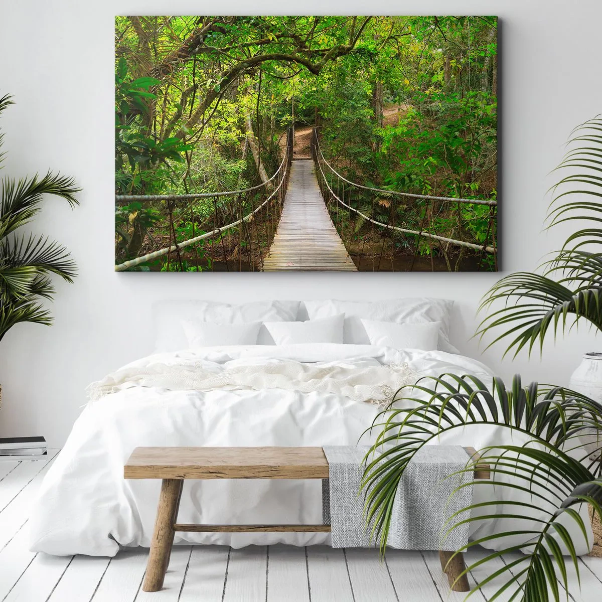 Quadro su tela - Stampe su Tela - Un ponte sospeso circondato da una foresta pluviale verde - 100x70cm - Perché nel giardino crescono i rampicanti - Decorazione murale moderna per soggiorno e camera da letto ARTTOR