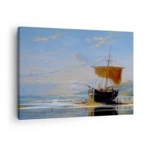 Quadro su tela - Stampe su Tela - Una nave in riva al mare in una giornata di sole - 70x50cm - Acqua, terra, aria - Decorazione murale moderna per soggiorno e camera da letto ARTTOR