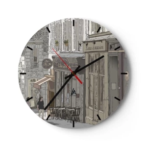 Orologio da parete - Orologio in Vetro - Una strada con un caffè in stile artistico - 30x30cm - Gioie cittadine - Decorazione murale moderna per soggiorno, cucina e camera da letto ARTTOR