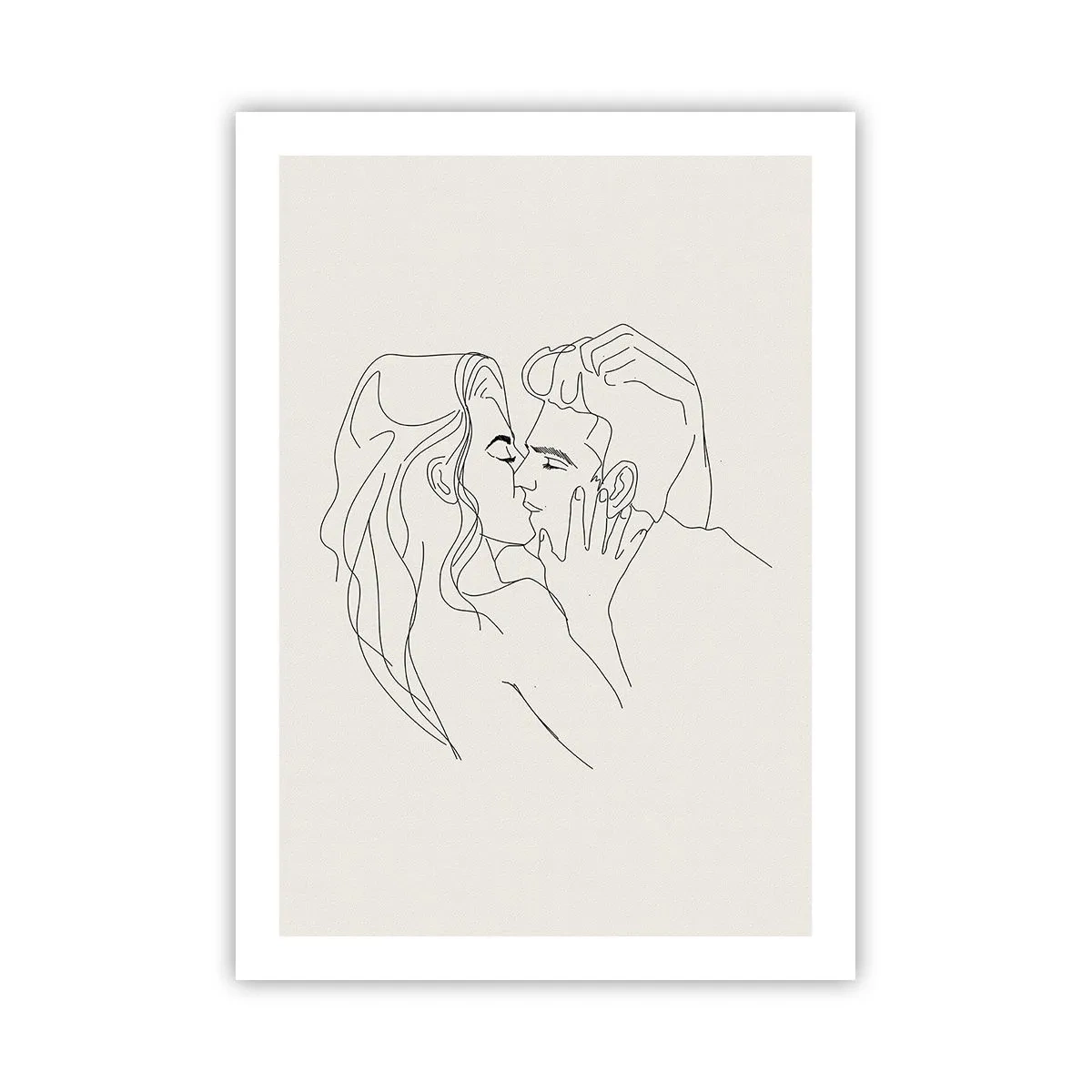 Poster - Un disegno minimalista di una coppia innamorata, realizzato con linee delicate. - 50x70cm - Intrecciati dal sentimento - Decorazione murale moderna per soggiorno e camera da letto ARTTOR