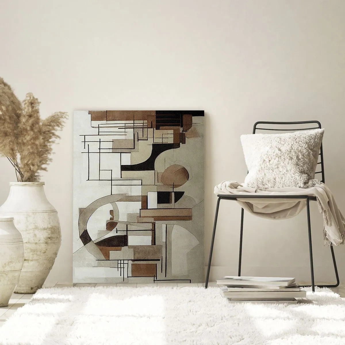Quadro su vetro - Paesaggio geometrico nei toni del marrone e del beige - 50x70cm - Paesaggio urbano 2.0 - Decorazione murale moderna per soggiorno e camera da letto ARTTOR