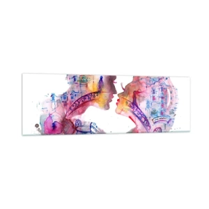 Quadro su vetro - Un acquerello romantico che raffigura le sagome degli innamorati - 160x50cm - Misterioso ponte dei sospiri - Decorazione murale moderna per soggiorno e camera da letto ARTTOR