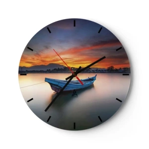 Orologio da parete - Orologio in Vetro - Una barca in acque calme al tramonto - 30x30cm - Viene una notte buona - Decorazione murale moderna per soggiorno, cucina e camera da letto ARTTOR
